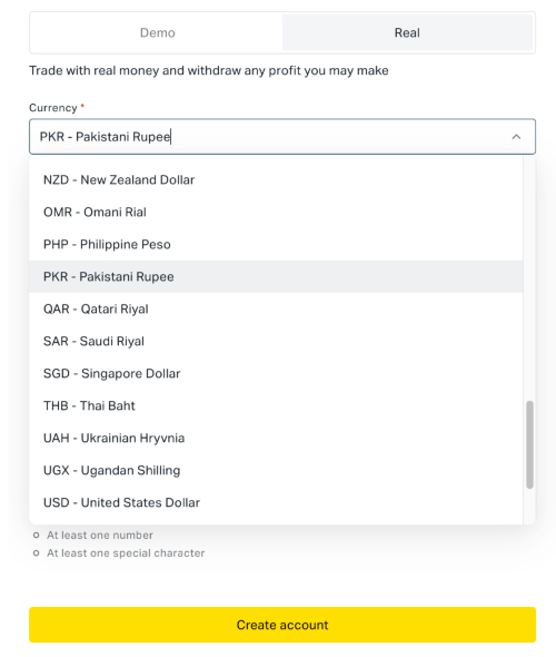 Setting up a PKR-based trading account at Exness
