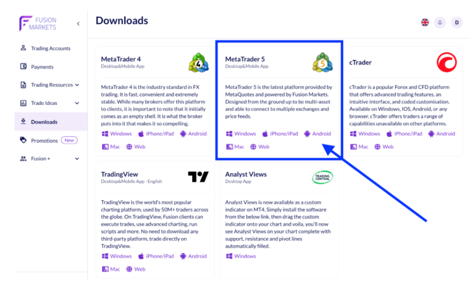 Where to download MT5 from Fusion Markets