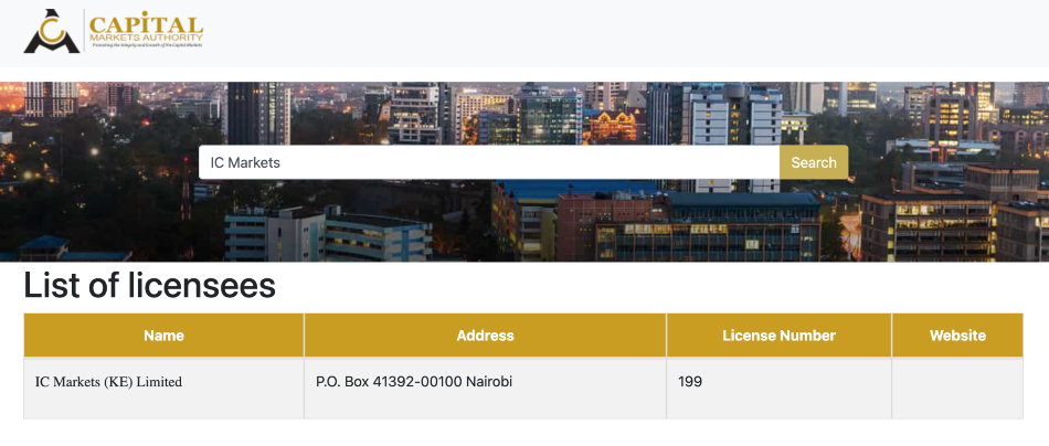 IC Markets Kenya CMA regulatory license