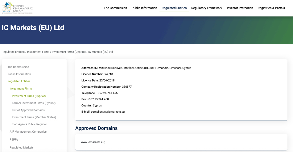 IC Markets CySEC regulatory license
