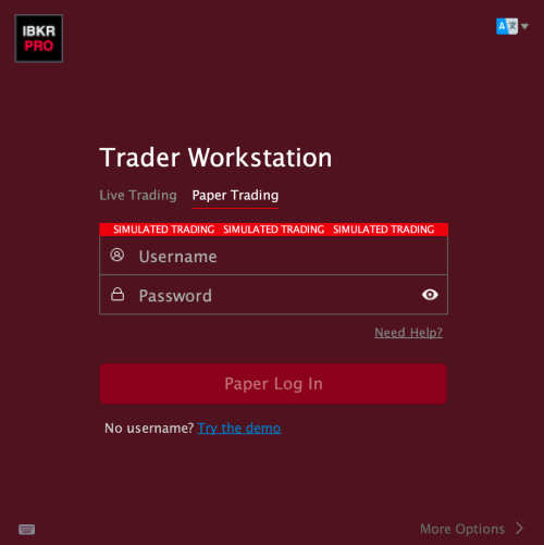 Paper trading login screen at Interactive Brokers