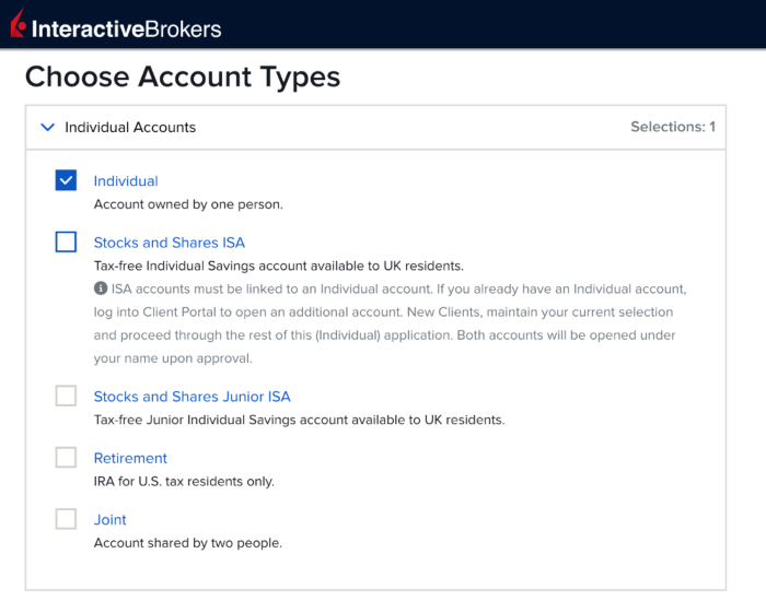 Interactive Brokers account selection