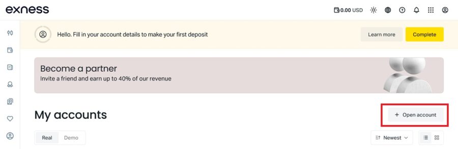 Opening an Exness account
