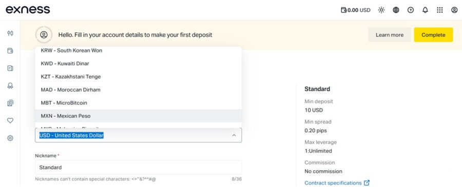 Opening an MXN account