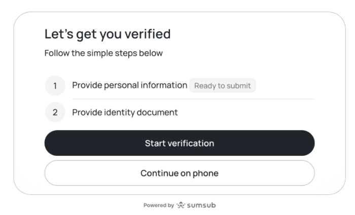 PU Prime account verification screen