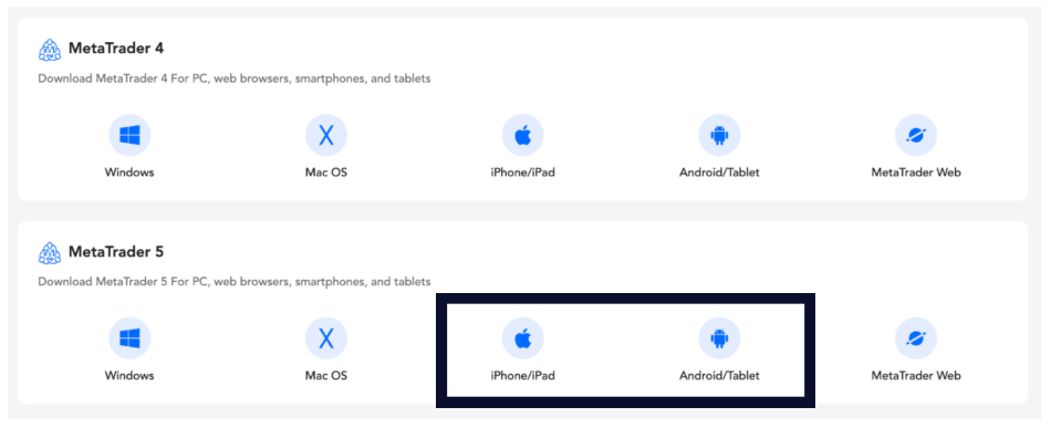 Apple and Android app store links from PU Prime
