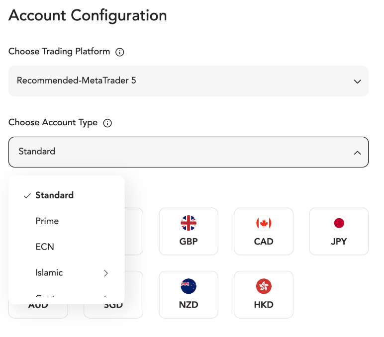 Configuring a live PU Prime account