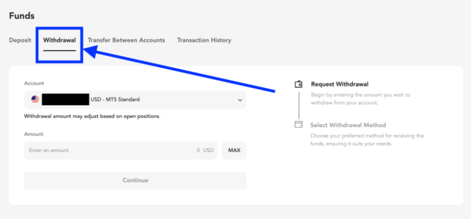 Requesting a withdrawal from PU Prime