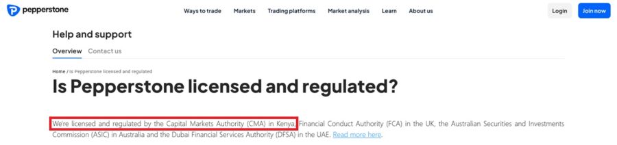 El bróker Pepperstone afirma su estado de la CMA en su sitio web