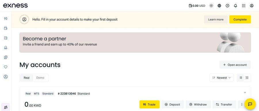 Setting up my account with Exness