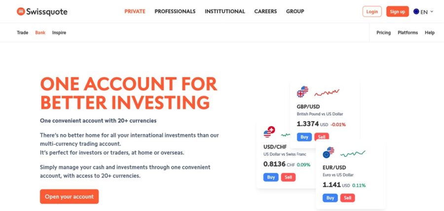 Swissquote offers trading in many currencies