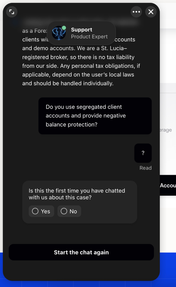 Elefin live chat conversation about account safeguards