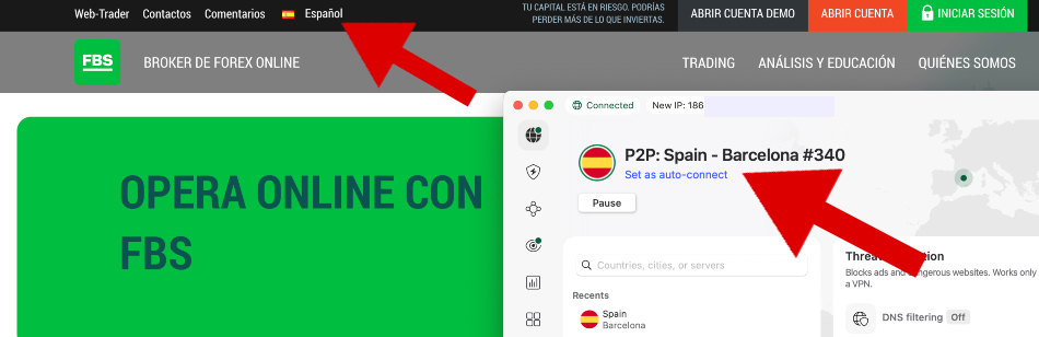 FBS broker website in Spanish