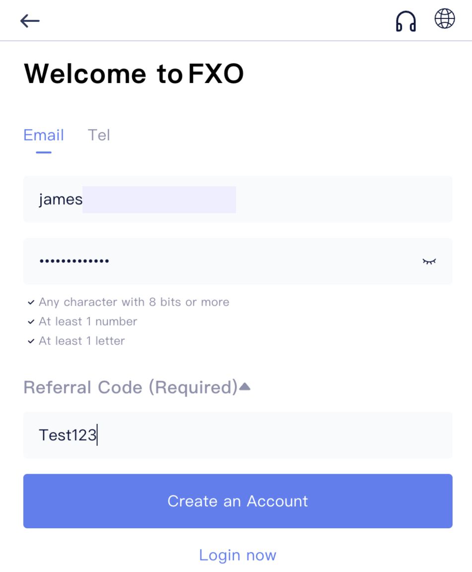 Signing up for the FXO crypto app