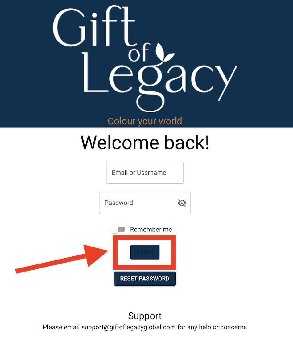 Broken buttons on the Gift of Legacy website