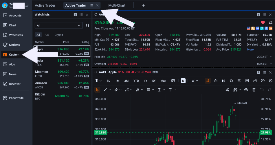 Moomoo desktop platform set up for day trading