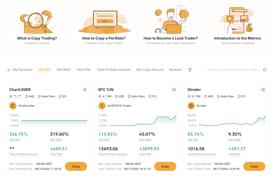 Copy trading leaderboard at OrangeX exchange