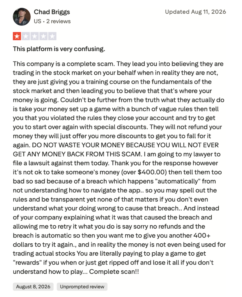Pivex bad Trustpilot review