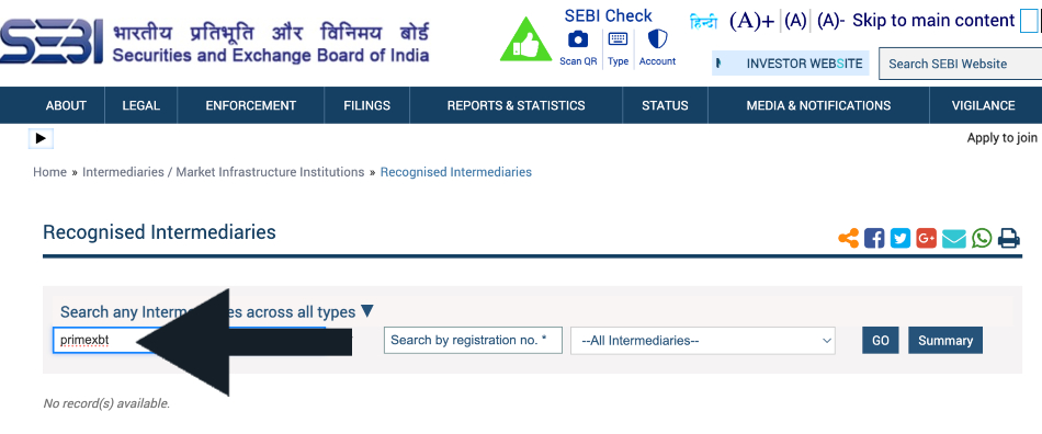 PrimeXBT license search on SEBI