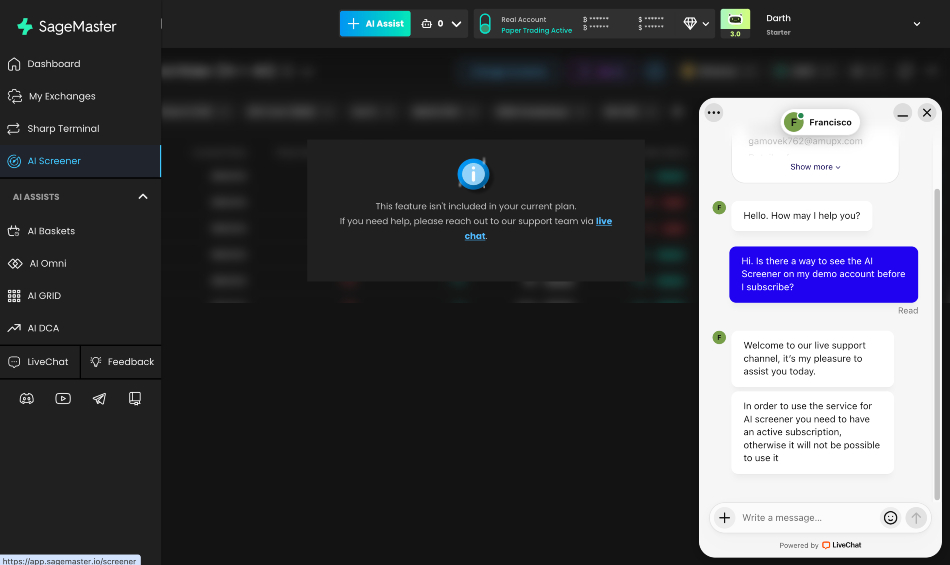SageMaster AI screener locked