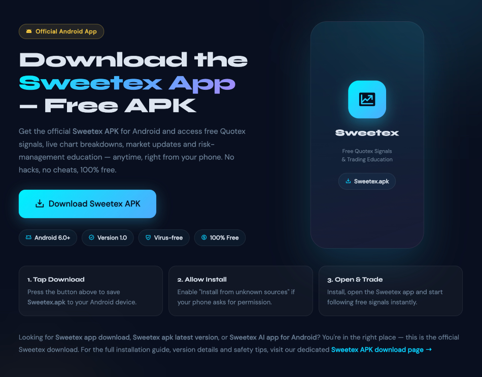 Sweetex APK download page