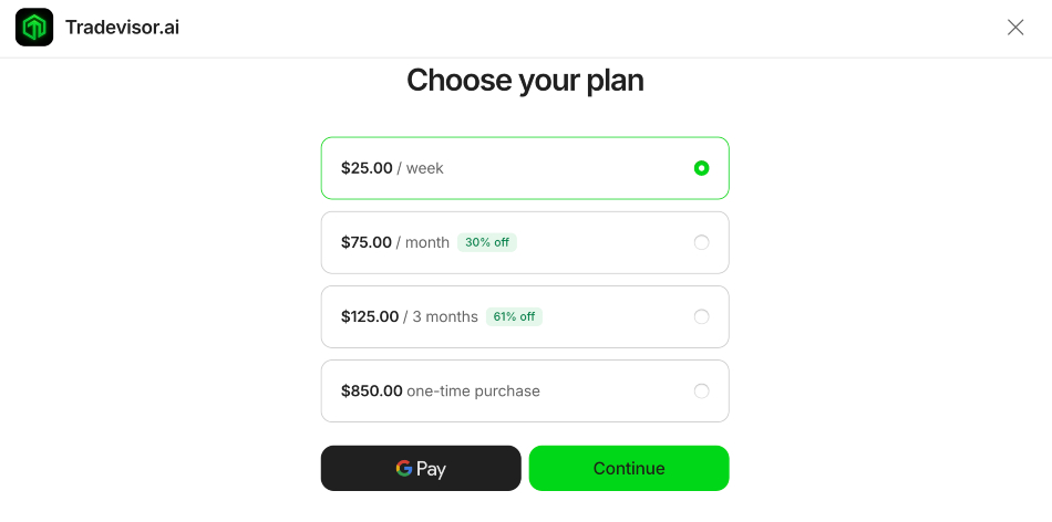 Sign up page for Tradevisor AI