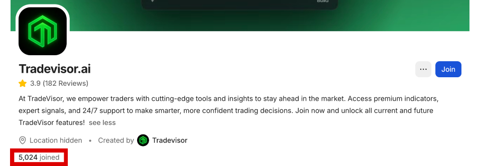 Tradevisor AI Whop showing how many users have joined