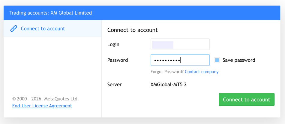 XM MT5 platform connection