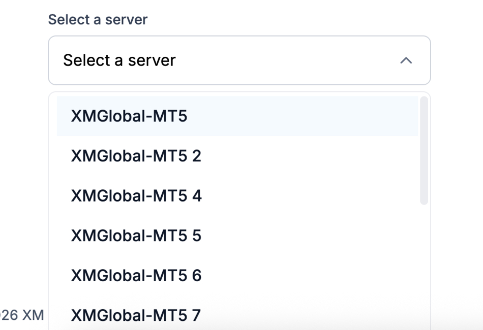 XM MT5 server drop down 
