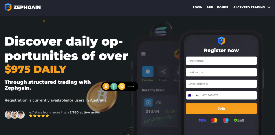 One of Zephgain's many websites for funneling users