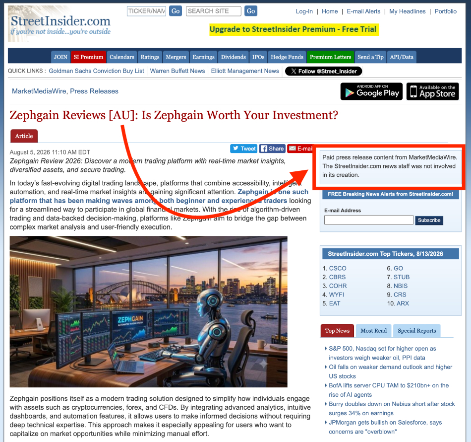 Zephgain paid press release