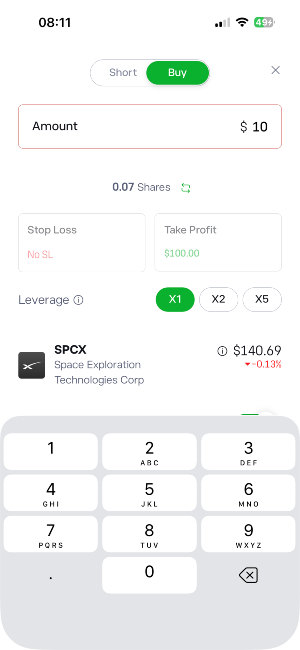 Placing a trade on the eToro app