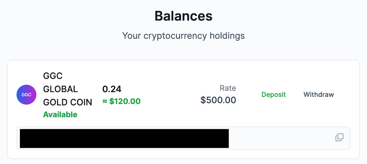 CryptoGold.Exchange account balance page
