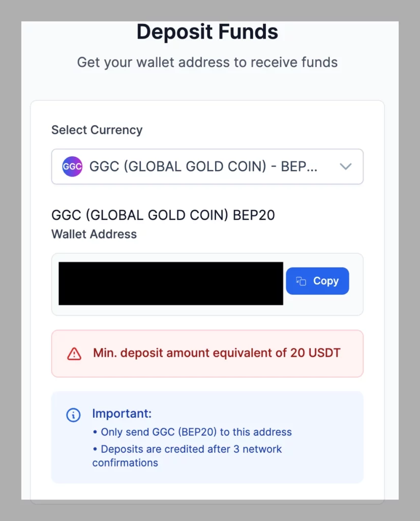 Depositing funds to CryptoGold Exchange
