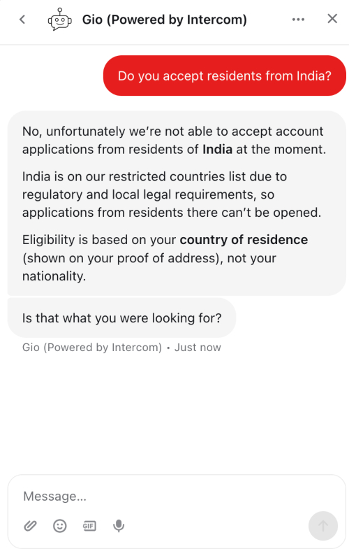 Live chat with IG broker about whether they accept Indian residents