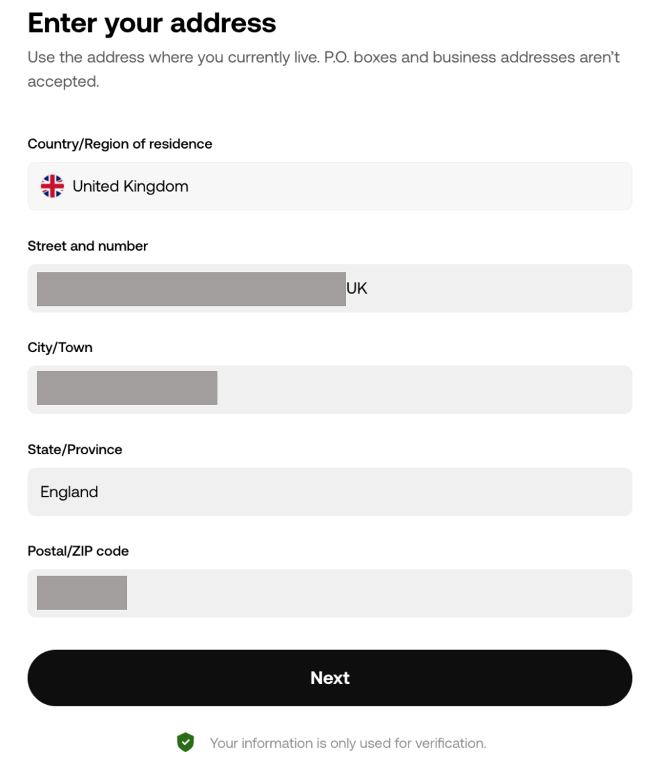 OKX address submission form