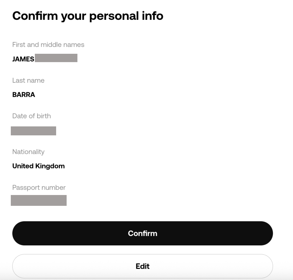 Confirming personal details scanned from KYC documents at OKX