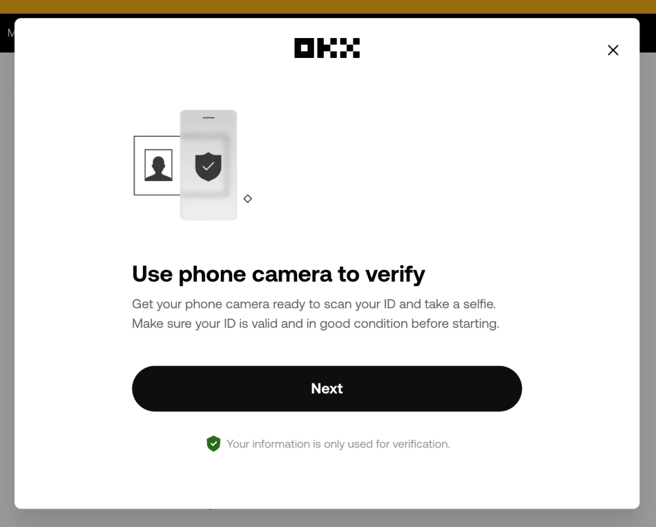 OKX phone camera ID verification setup
