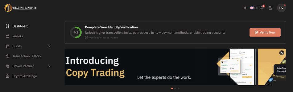 The Trading Master interface