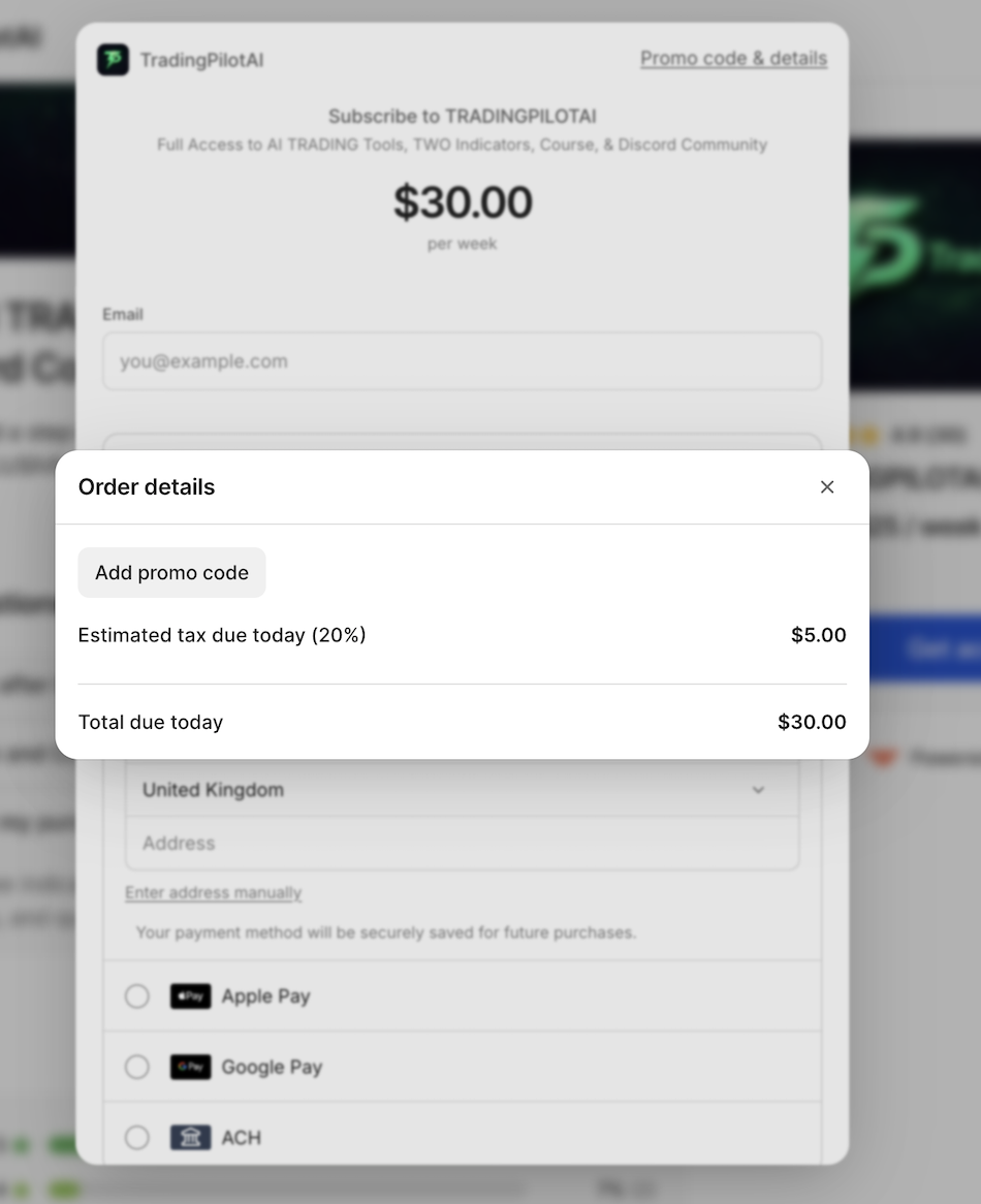 Paying for TradingPilotAI with VAT