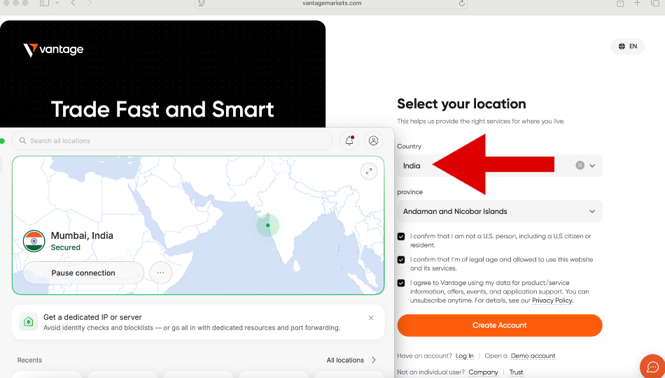 Signing up for a Vantage broker account from India