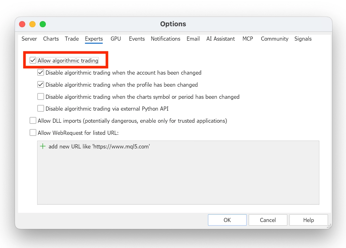 Configuring algo trading on Exness