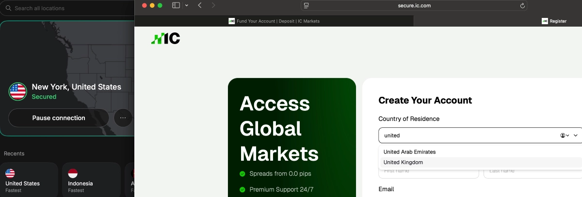 Trying to find United States in IC's client sign up