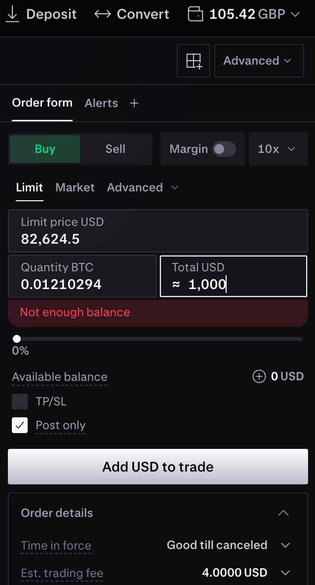Kraken Pro 1000 USD fee example