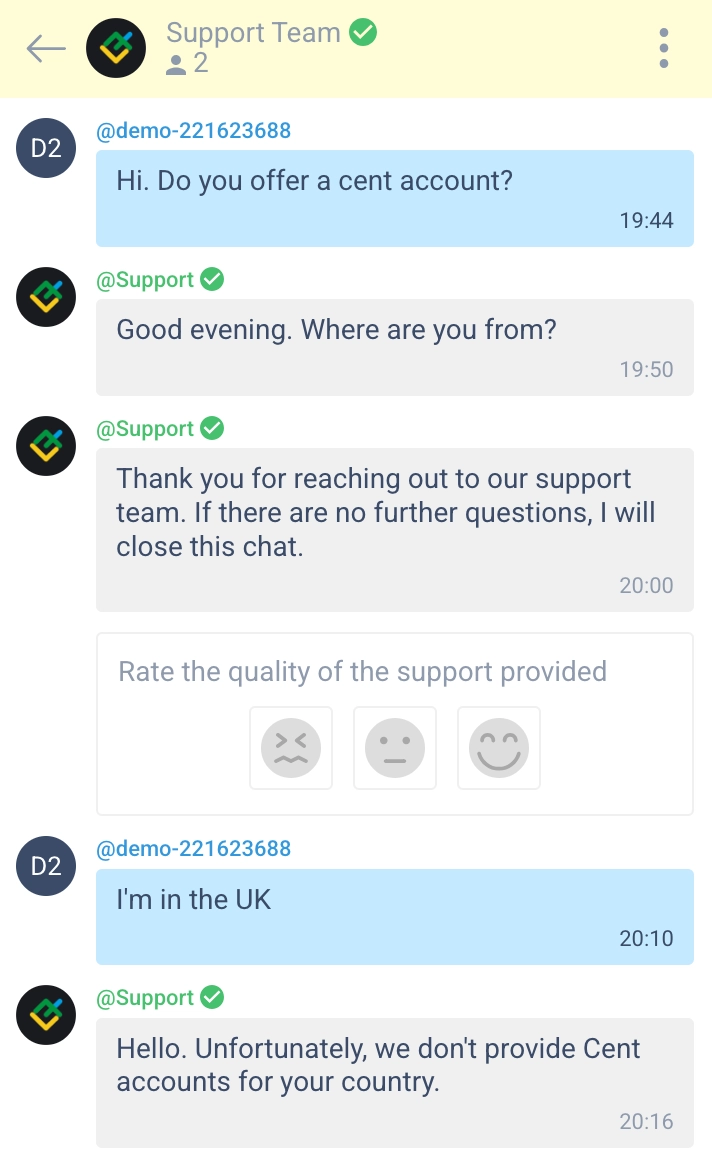 LiteForex saying on live chat they don't offer cent based trading accounts in the UK
