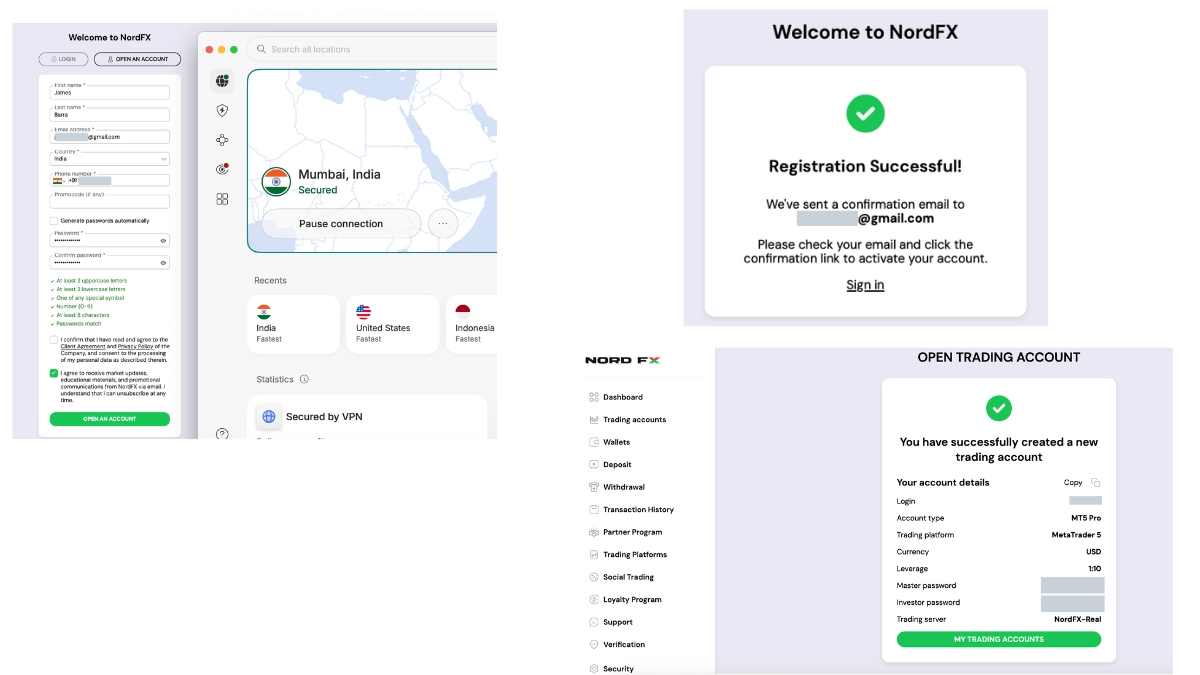 Creating a live NordFX account from India