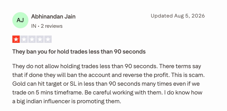 Trustpilot complaint about Zuperior