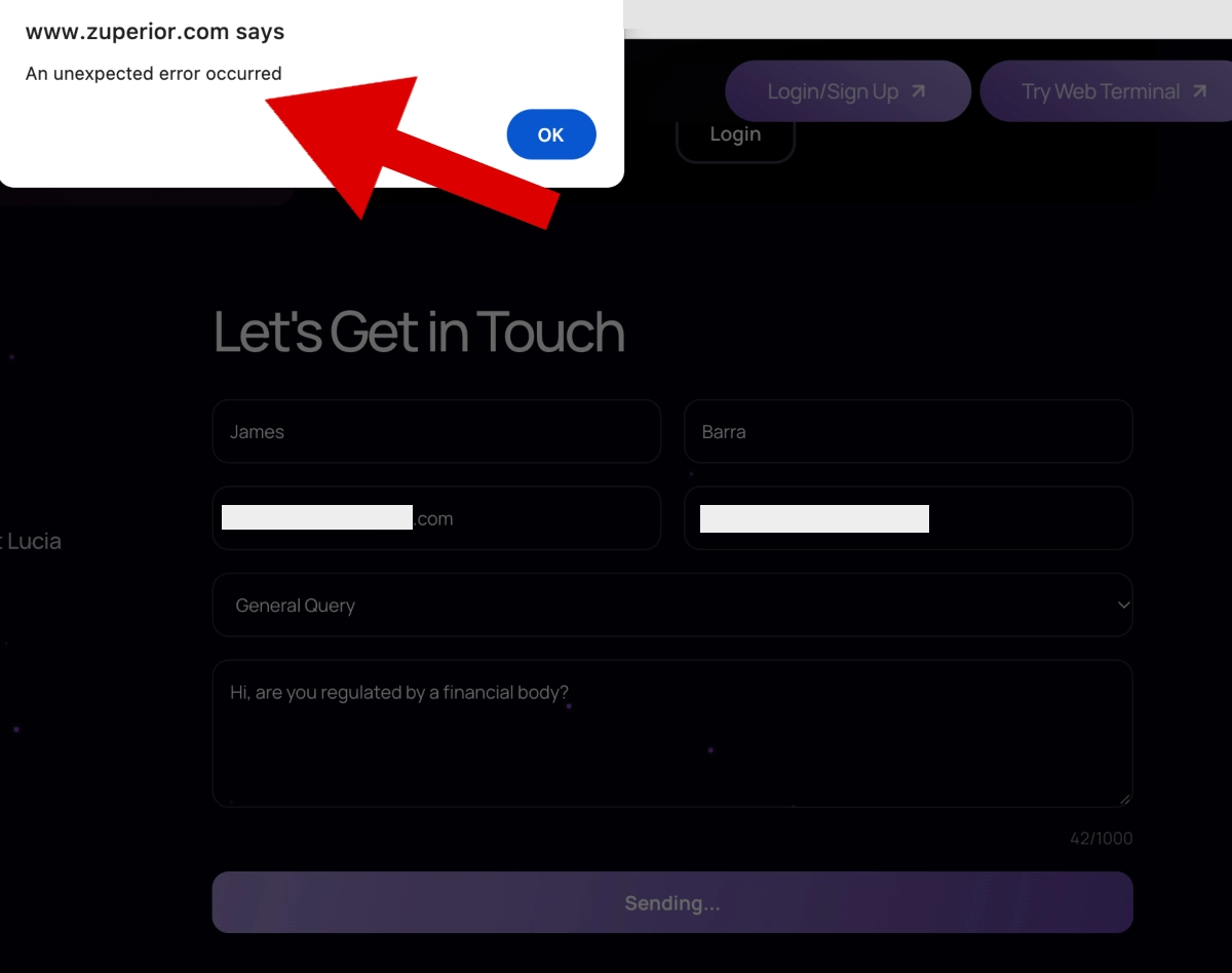 Zuperior broker's support form not working